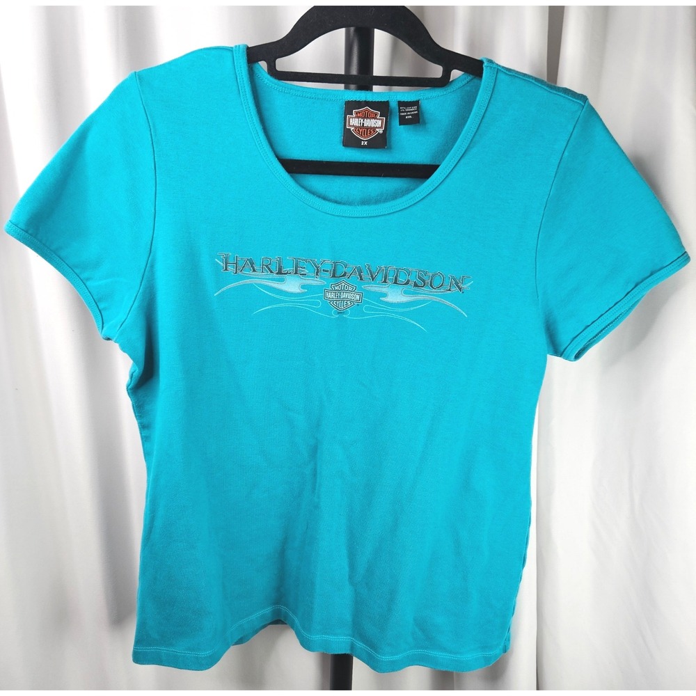 Women's Harley-Davidson Turquoise Graphic Tee Motorcycle‎ Biker Top Woman's 2XL